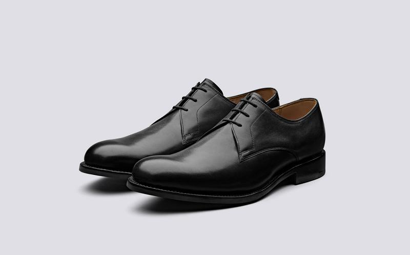 Grenson Gardner Mens Derby Shoes - Black Leather on Dainite Sole MD8493